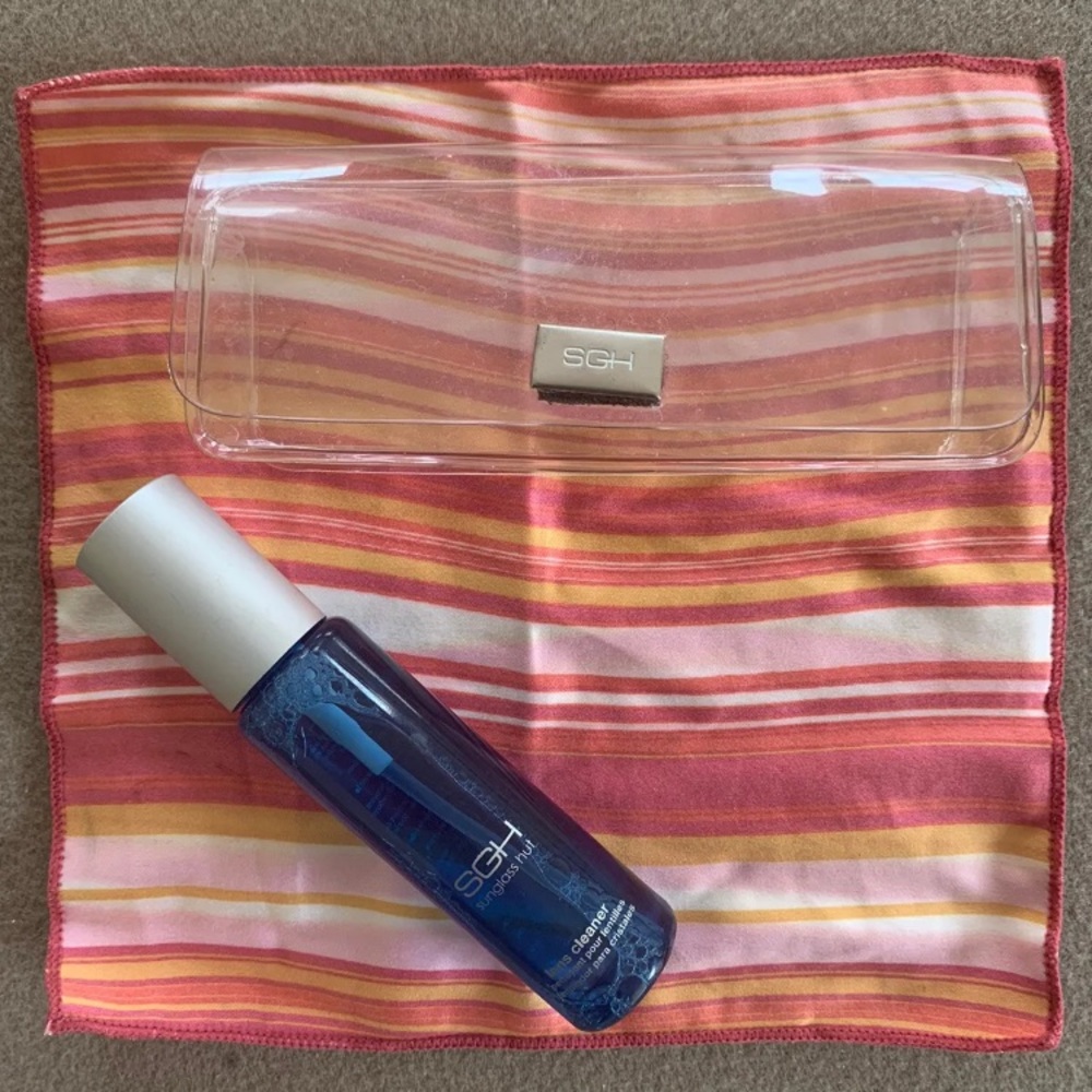 VINTAGE SUNGLASS HUT  Basic Care Kit Cleaner Cloth & Box; Striped cloth